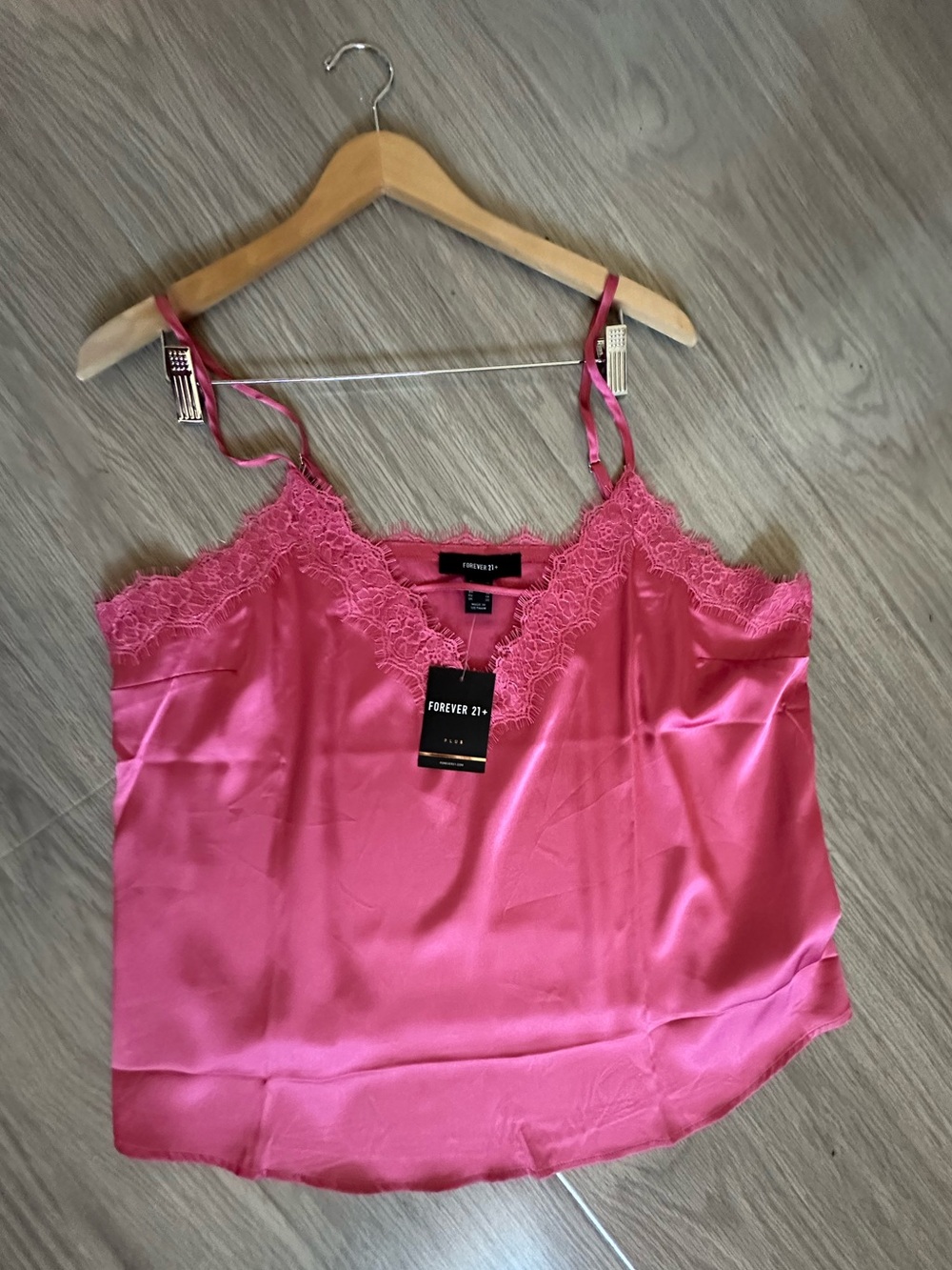 Plus Size Hot Pink Satin Lace-Trim Cami